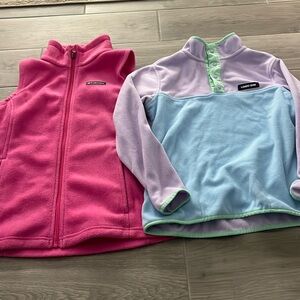 Girls size L Columbia fleece vest and Lands End fleece